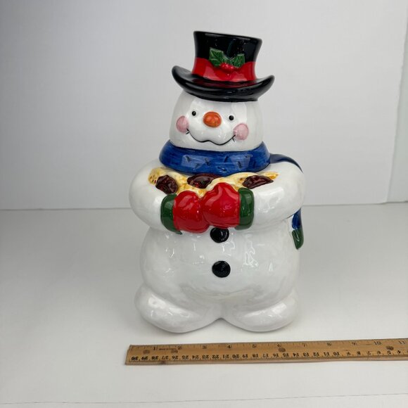 Vtg‎ 90s Snowman Holding Cookies Cookie Jar w Lid Storage Orig Box Crazing READ - Picture 10 of 13